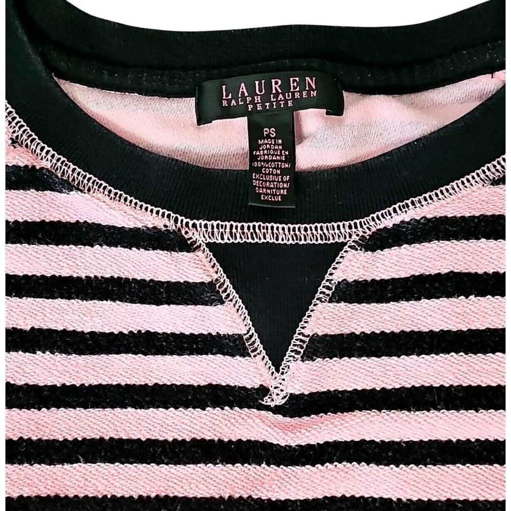 Lauren Ralph Lauren Womens PS Pink Black Striped French Terry Sweatshirt Tunic